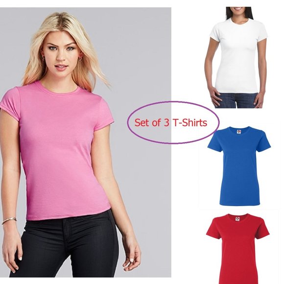 Plain T-Shirts (3-Pack) Solid Colors - Basic Women's Tee Shirts short sleeves - Picture 6 of 6